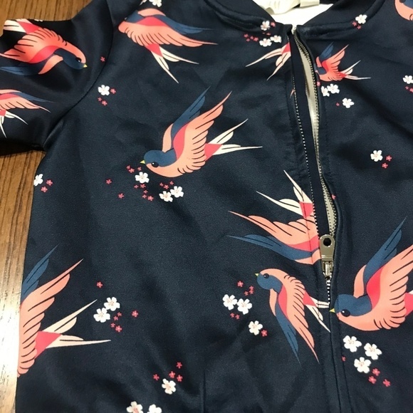 H & M  Jacket Kid 4Y Blue Bird Bomber Preppy Modern School Neutral Retro Boho - Picture 4 of 7